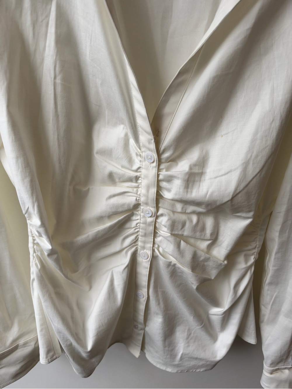 Reformation Ivory Ruched Button-Front Shirt - Picture 2 of 8